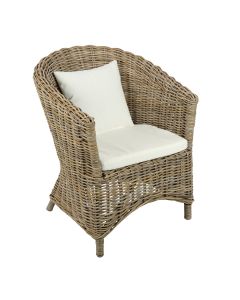 Nova Rattan Chair with Cushion -Outdoor Undercover Natural, W 72cm D 71cm H 85cm (RRP $869)