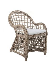 Mauritius Wicker Arm Chair with Cushion Natural, W 70cm D 63cm H 84cm (RRP $549)