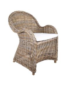 Long Island Wicker Chair with Cushion - Outdoor Under-Cover Natural, W 68cm D 45cm H 89cm (RRP $699)