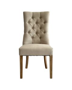 Diana Buttoned Hamptons Dining Chair Linen Blend Beige, W 52cm D 51cm H 110cm (RRP $499)