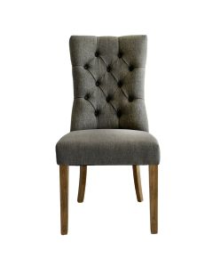 Diana Buttoned Hamptons Dining Chair Linen Blend Grey, W 52cm D 51cm H 110cm (RRP $499)