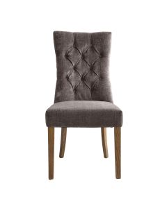 Diana Buttoned Hamptons Dining Chair Linen Blend Silver, W 52cm D 51cm H 110cm (RRP $499)