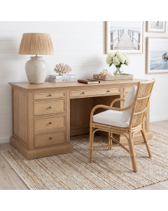 "Maine" Hamptons Style Timber Executive Desk Natural Oak, 180cmW x 74cmD x 78cmH (RRP $3999)