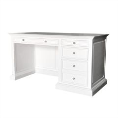 "Noosa" Hamptons Style Timber French Panel White Executive Desk with Drawers, 147cmW x 66cmD x 78cmH (RRP $3499)
