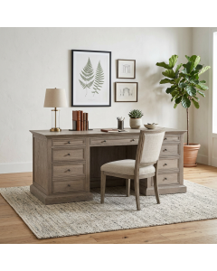 "Maine" Hamptons Style Timber Executive Desk Weathered Oak, 180cmW x 74cmD x 78cmH (RRP $3999)