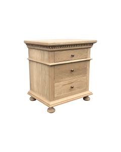 "South Hampton" Hamptons Style Solid Timber 3 Drawer Bedside Table, Weathered Oak 60cmW x 46cmD x 66cmH (RRP $1299)