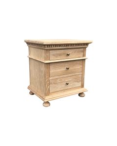 "South Hampton" Hamptons Style Solid Timber 3 Drawer Bedside Table, Whitewashed Oak 60cmW x 46cmD x 66cmH (RRP $1299)