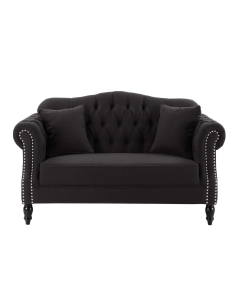 Vaucluse Buttoned Tuffed 2 Seat Sofa Charcoal W/ Studs, W 177cm D 87cm H 90cm (RRP $2299)