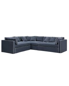 Marbella Modular Sofa Navy W/White Piping Right, W 300 D 250 H 85cm (RRP $6149)