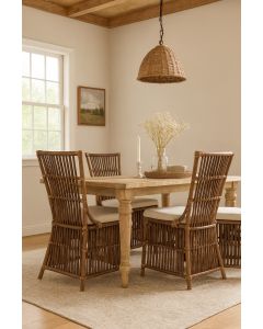 "Islander" Resort Style Rattan Cane Dining Chair with Cushion, Antique Honey (RRP $349)