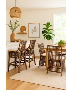 "Islander" Resort Style Rattan Cane Counter Barstool with Cushion, Antique Honey (RRP $449)