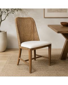 "Mauritius" Hampton Style Rattan Dining Chair Mango Teak, Timber Legs (RRP $449)