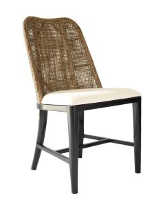 "Careel Bay" Hampton Style Rattan Dining Chair Brown, Black Legs (RRP $449)
