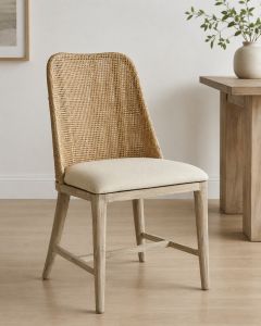 "Mauritius" Hampton Style Rattan Dining Chair, Whitewash Timber Legs (RRP $449)