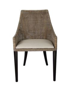"Coral Bay" Resort Style Rattan Dining Chair Greywash, Black Timber Legs (RRP $449)