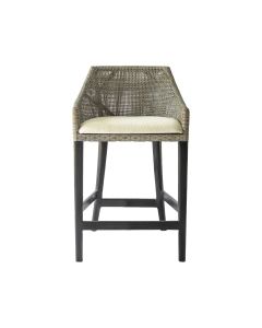 "Coral Bay" Resort Style Rattan Kitchen Counter Barstool Greywash, Black Timber Legs (RRP $499)