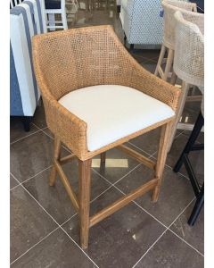 "Coral Bay" Hampton Style Rattan Kitchen Counter Barstool Mango Teak, Timber Legs (RRP $499)