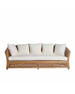 Cayman 3 Seat Rattan Sofa Cream Cushion Natural, W 220cm D 82cm H 80cm (RRP $2999)