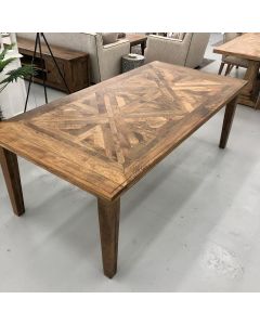 "Hayman" Resort Style Hardwood Timber Parquetry Dining Table, Vintage Finish, 220x110x77cm (RRP $2499)
