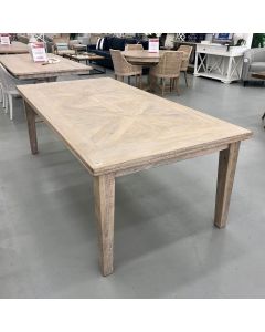 "Hayman" Resort Style Hardwood Timber Parquetry Dining Table, Beachwhite, 180cm x 90cm x 76cmH (RRP $1999)