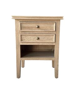 "Provence" Hamptons Style Solid Timber 2 Drawer Bedside Table, Weathered Oak 50cmW x 40cmD x 65cmH (RRP $999)