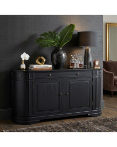 "William" 2 Door 3 Drawer Buffet Sideboard Rustic Black Oak, 165cmW x 48cmD x 96cmH (RRP $3499)