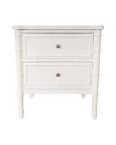 "Faux Bamboo" Hamptons Style Solid Timber 2 Drawer Bedside Table, White 60cmW x 43cmD x 65cmH (RRP $1199)