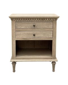 "Maison" Hamptons Style Solid Timber 2 Drawer Bedside Table, Weathered Oak 60cmW x 43cmD x 72cmH (RRP $999)