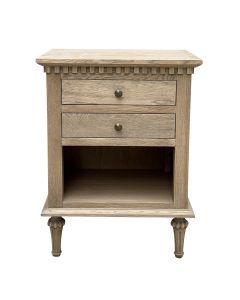 "Maison" Hamptons Style Solid Timber 2 Drawer Bedside Table, Weathered Oak 50cmW x 40cmD x 65cmH (RRP $999)