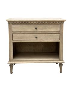 "Maison" Hamptons Style Solid Timber 2 Drawer Bedside Table, Weathered Oak 76cmW x 43cmD x 72cmH (RRP $1099)