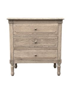 "North Hampshire" Hamptons Style Timber 3 Drawer Tallboy Weathered Oak, 91cmW x 50cmD x 127cmH (RRP $1499)