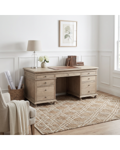 "Harbord" Hamptons Style Timber Executive Desk Weathered Oak, 180cmW x 74cmD x 78cmH (RRP $3999)