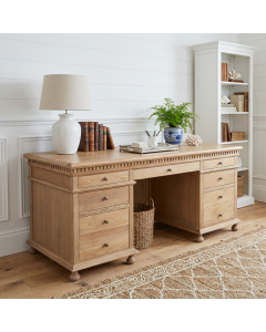 "Harbord" Hamptons Style Timber Executive Desk Natural Oak, 180cmW x 74cmD x 78cmH (RRP $3999)