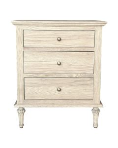 "Hampshire" Hamptons Style Solid Timber 3 Drawer Bedside Table, Weathered Oak 60cmW x 49cmD x 71cmH (RRP $999)