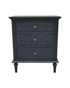 "Hampshire" Hamptons Style Solid Timber 3 Drawer Bedside Table, Black Oak 60cmW x 49cmD x 71cmH (RRP $999)