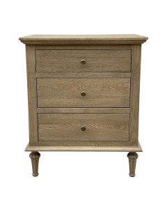 "Hampshire" Hamptons Style Solid Timber 3 Drawer Bedside Table, Dark Oak 60cmW x 49cmD x 71cmH (RRP $999)