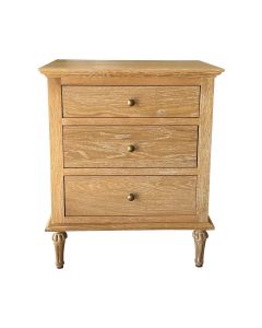 "Hampshire" Hamptons Style Solid Timber 3 Drawer Bedside Table, Whitewashed Oak 60cmW x 49cmD x 71cmH (RRP $999)