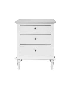 "Hampshire" Hamptons Style Solid Timber 3 Drawer Bedside Table, White 60cmW x 49cmD x 71cmH (RRP $999)