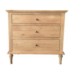 "Hampshire" Hamptons Style Solid Timber 3 Drawer Bedside Table, Natural Oak 75cmW x 49cmD x 71cmH (RRP $1499)