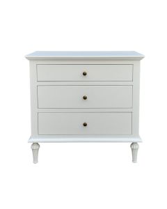 "Hampshire" Hamptons Style Solid Timber 3 Drawer Bedside Table, White 75cmW x 49cmD x 71cmH (RRP $1499)