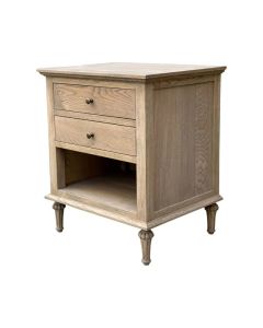 "Hampshire" Hamptons Style Solid Timber 2 Drawer Bedside Table, Weathered Oak 60cmW x 49cmD x 71cmH (RRP $999)