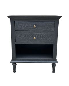 "Hampshire" Hamptons Style Solid Timber 2 Drawer Bedside Table, Black Oak 60cmW x 49cmD x 71cmH (RRP $999)
