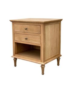 "Hampshire" Hamptons Style Solid Timber 2 Drawer Bedside Table, Natural Oak 60cmW x 49cmD x 71cmH (RRP $999)