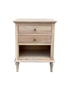 "Hampshire" Hamptons Style Solid Timber 2 Drawer Bedside Table, Whitewashed Oak 60cmW x 49cmD x 71cmH (RRP $999)