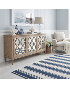 "Sienna" Hamptons Style 3 Door Buffet Sideboard Weathered Oak, 173cm W x 46cm D x 89cm H (RRP $2499)