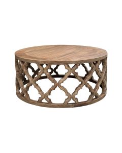 "Sienna" Hamptons Style Recycled Timber Round Coffee Table, 92cm DIA x 40cmH Natural Elm (RRP $1499)