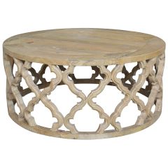 "Sienna" Hamptons Style Recycled Timber Round Coffee Table, 92cm