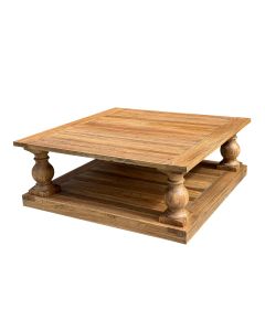 "Cayman" Hamptons Style Recycled Timber Square Coffee Table Natural, 120x120cm (RRP $1999)