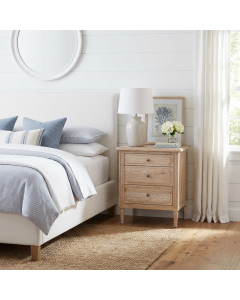 "Maison" Hamptons Style Oak Bedside Table Whitewashed Oak, 58cmW x 43cmD x 70cmH (RRP $1199)