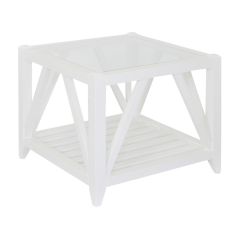 "Cabana" Hamptons Style Solid Timber Glass Top Side Table, White